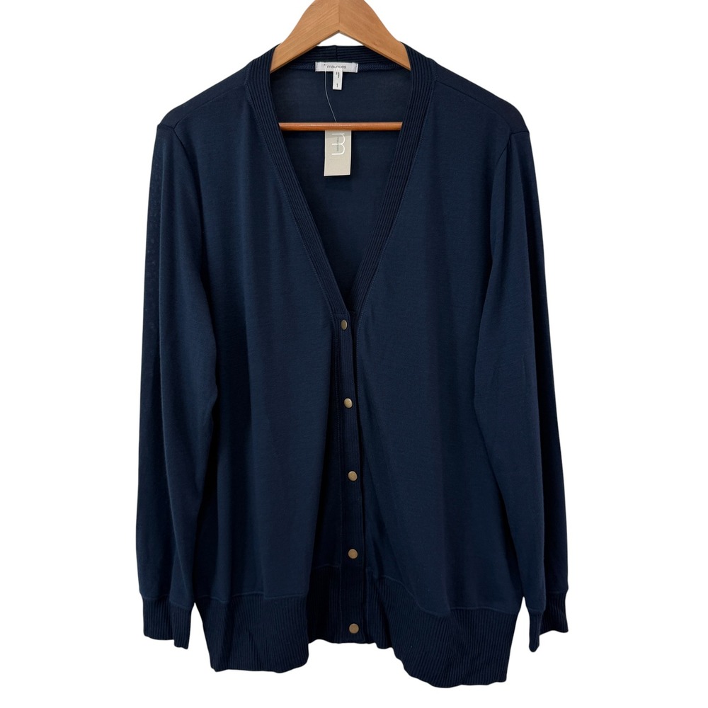NWT Maurices Navy Blue V-Neck Snap Front Cardigan Sweater Layering Lightweight